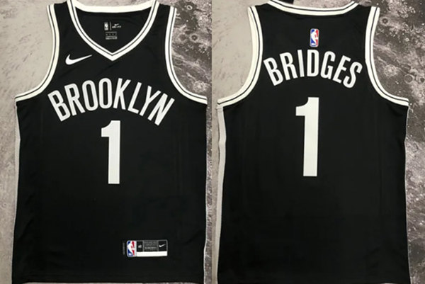 Men's Brooklyn Nets #1 Mikal Bridges Black Stitched Basketball Jersey